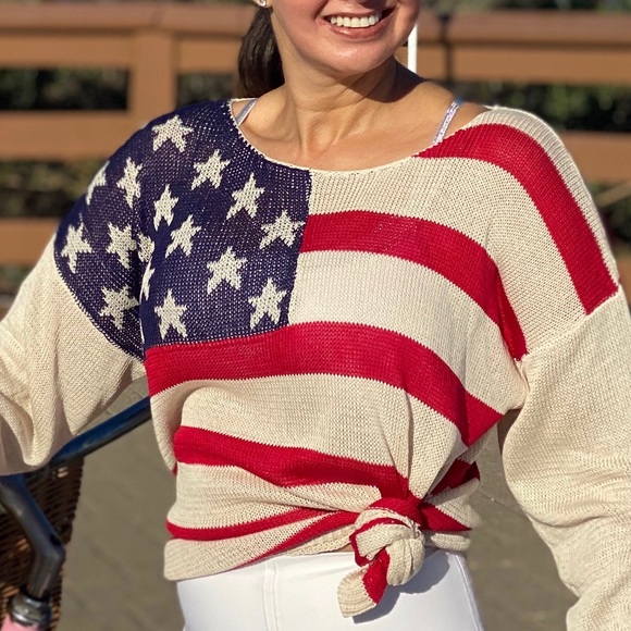🇱🇷 American Pie USA Flag Knit Top Pullover - Picture 4 of 7